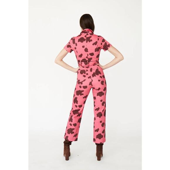 Rachel Antonoff Sal Jumpsuit moo pink cow print one piece novelty print size 2 - Picture 2 of 11